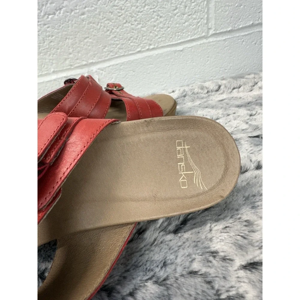 Dansko Jessie Red Leather Double Adj Strap Slide Sandals Size EU 39 US 8-8.5